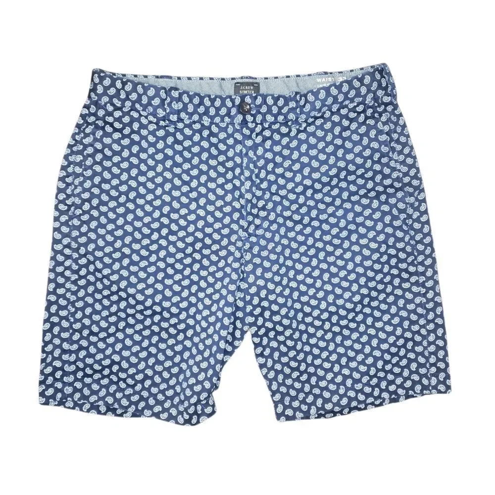 J. CREW Mens Paisley Stretch Cotton Shorts In Deep Baltic 33 style h7386